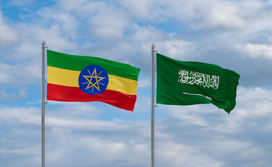 Ethiopia and Saudi Arabia flags, country relationship concepts