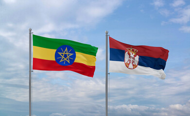 Serbia and Ethiopia flags, country relationship concept