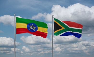 South Africa and Ethiopia flags, country relationship concept