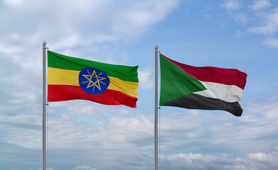Sudan and Ethiopia flags, country relationship concept