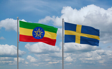 Sweden and Ethiopia flags, country relationship concept
