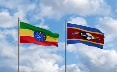 Eswatini and Ethiopia flags, country relationship concept
