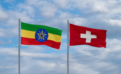 Switzerland and Ethiopia flags, country relationship concept