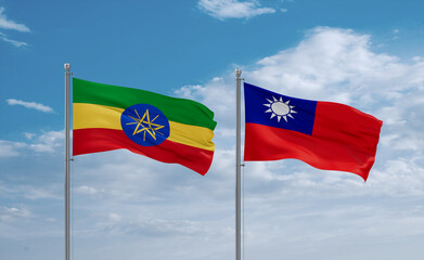 Taiwan and Ethiopia flags, country relationship concept