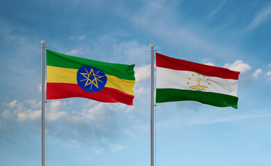 Tajikistan and Ethiopia flags, country relationship concept