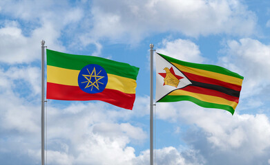 Zimbabwe and Ethiopia flags, country relationship concept