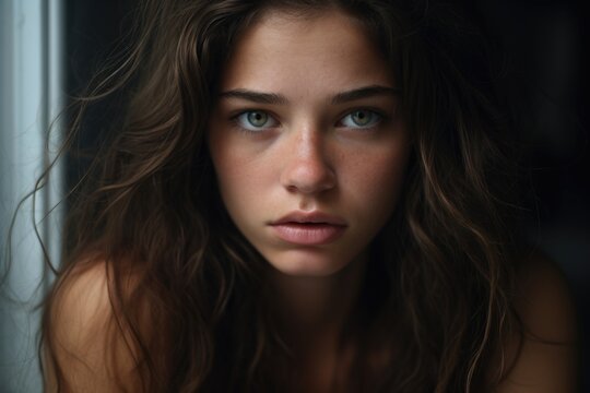 A stunning young woman with flowing brown hair