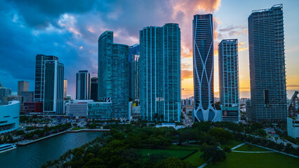 Fototapeta na wymiar Miami downtown florida usa skyline of modern smart cityscape building at sunset 