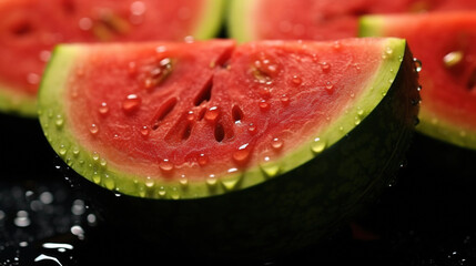 Water Drops on Group of Fresh Green Watermelon As Background Selective Focus