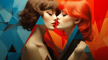 Obraz premium Two fierce and fashionable anime women with fiery red hair and bold makeup strike a playful pose, exuding confidence and energy