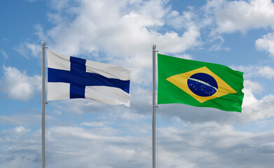 Finland and Brazil flags, country relationship concept
