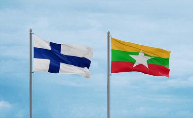Myanmar and Finland flags, country relationship concept