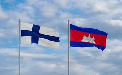 Cambodia and Finland flags, country relationship concept