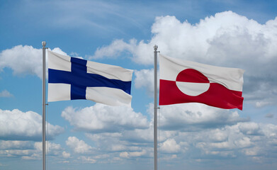 Greenland and Finland flags, country relationship concept