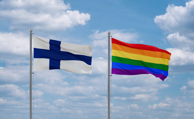 Gay Pride and Finland flags, country relationship concept
