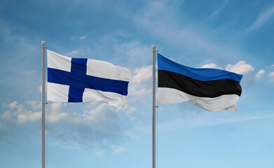 Estonia and Finland flags, country relationship concept