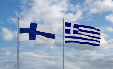 Greece and Finland flags, country relationship concept
