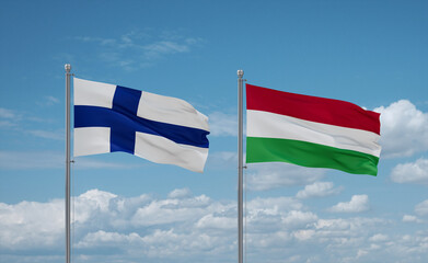 Hungary and Finland flags, country relationship concept