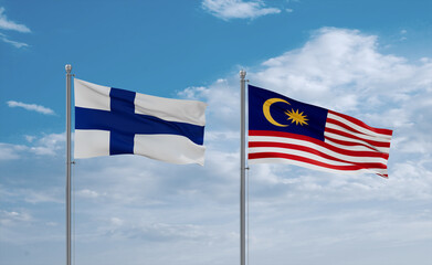 Malaysia and Finland flags, country relationship concept