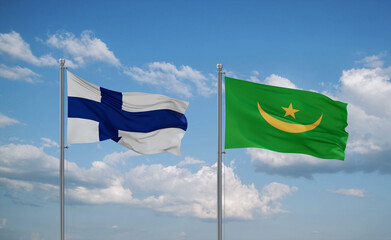 Mauritania and Finland flags, country relationship concept
