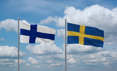 Sweden and Finland flags, country relationship concept