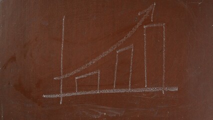Textured brown chalkboard background. Growth graph, chart sketched on the board with a piece of...