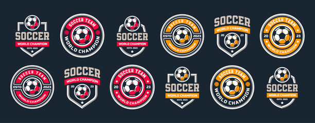 Football logo vector collection. Soccer logo badge bundle vector with shield - obrazy, fototapety, plakaty