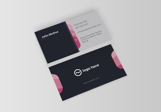 Business Card with Dark Gray and Pink Elements