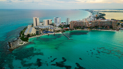 aerial of Cancun mexico riviera Maya resort hotel zone  - obrazy, fototapety, plakaty