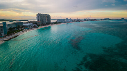 aerial of Cancun Mexico riviera Maya Coastal Beach hotel zone riviera Maya 