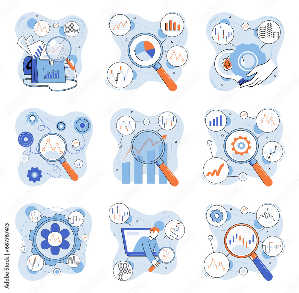 Poster data analysis. vector illustration. profit analysis helps businesses evaluate their financial perfor