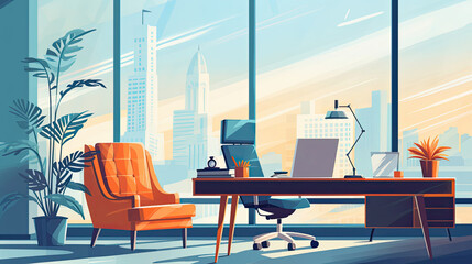 A banner image for an office decor website. Features a modern stylish office environment.