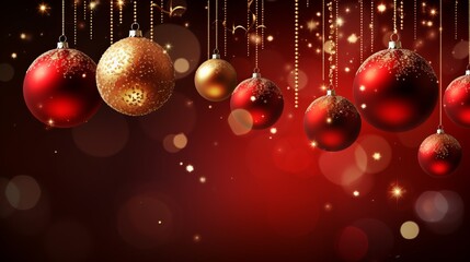 Christmas background with red balls and bokeh.