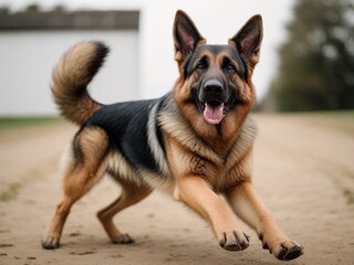 Vista frontal de perro pastor alemán corriendo 