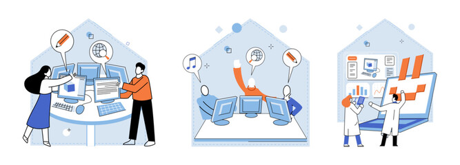 Computer lab. Vector illustration. The computer lab metaphor represents space for learning, experimentation, and growth Futuristic innovation in technology is shaping future multiple industries