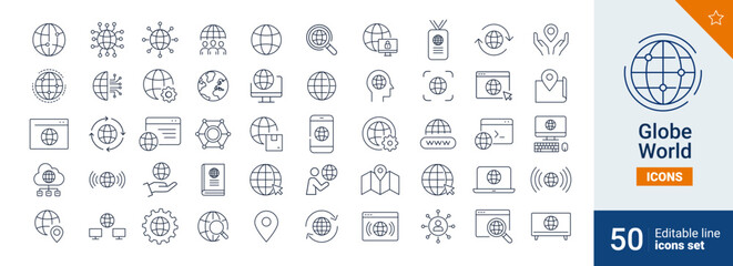 Globe icons Pixel perfect. Map, web, address, ....
