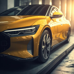 Yellow car, electric vehicle concept. Generative AI