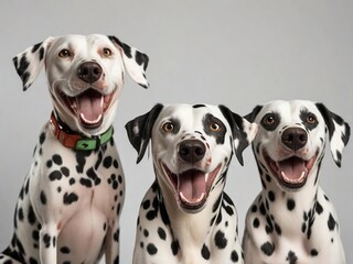 Tres perros dálmata amigables  - obrazy, fototapety, plakaty