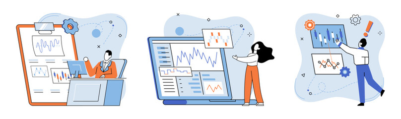 Data analysis. Vector illustration. Data driven solutions provide businesses with actionable insights to drive growth Statistics play vital role in data analysis, providing quantitative measures