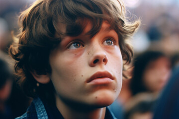 Closeup view on young boy face and eyes