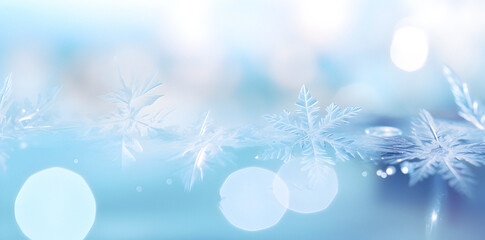 Fototapeta na wymiar Snowy backdrop, Christmas blue background, snowy winter, winter holiday background, snowdrifts, snow-covered blur forest, cold winter time, christmas snowy, Web banner.