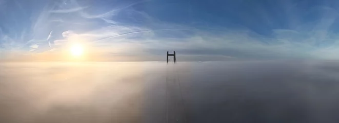 Foto op Aluminium aerial view of the Humber Bridge in the morning mist over the river humber  © burnstuff2003
