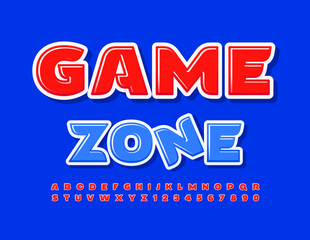 Vector playful logo Game Zone. Bright Kids Font. Artistic Alphabet Letters and Numbers set
