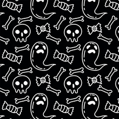 halloween doodle ghost seamless pattern background for wallpaper