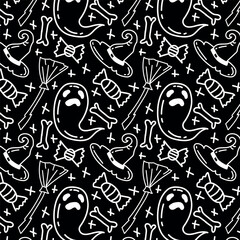 halloween doodle ghost trick or treat seamless pattern background for wallpaper
