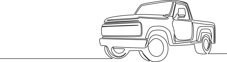 continuous single line drawing of generic retro pickup truck, line art vector illustration