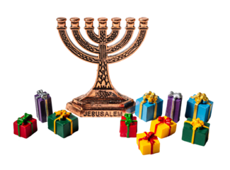 Jewish Candleholder and gifts, isolated on white or transparent background.