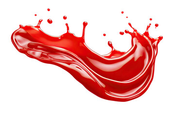 Red Ketchup or tomato sauce splash on the air with little catsup blobs isolated on clear png background, wave swirl of tomato ketchup, sauce liquid flowing wavy form. - obrazy, fototapety, plakaty