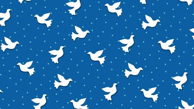 Hanukkah background in blue and white colors with Hanukkah symbol: birds on a seamless loop. Perfect for Hanukkah, religious, traditional, Jewish and holiday videos.