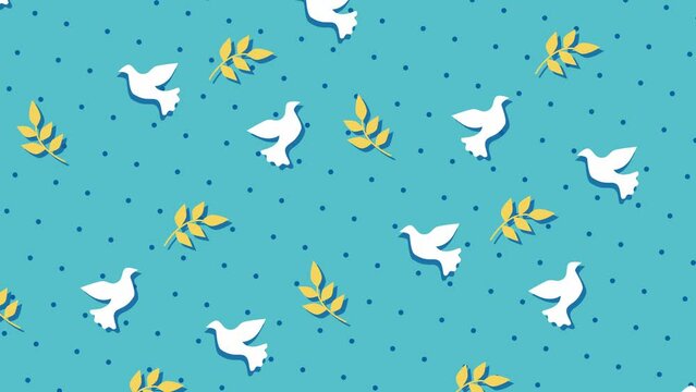 Hanukkah background in blue, white and yellow colors with Hanukkah symbol: birds on a seamless loop. Perfect for Hanukkah, religious, traditional, Jewish and holiday videos.